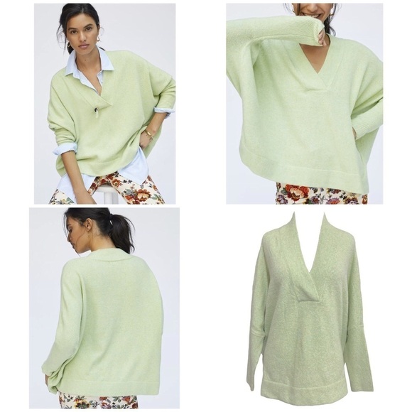 Anthropologie V-Neck Oversized Dolman Sleeve Sweater in Avocado Green Size Small - Picture 1 of 11